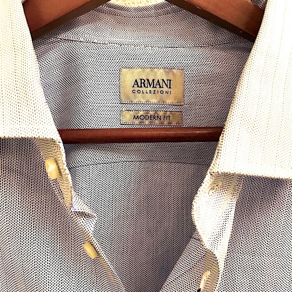 Giorgio Armani Collezioni Men Modern Fit Dress Shirt, Light Blue Check Sz17.5/44